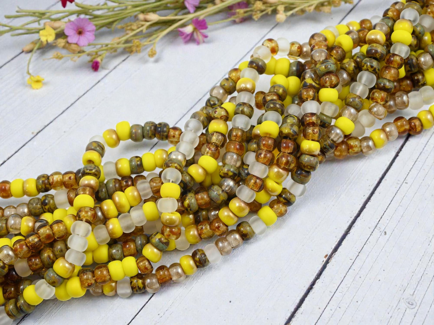 Czech Glass Beads - Picasso Seed Beads - Aged Picasso Beads - Size 2 Seed Beads - 2/0 - 20" Strand - (A133)