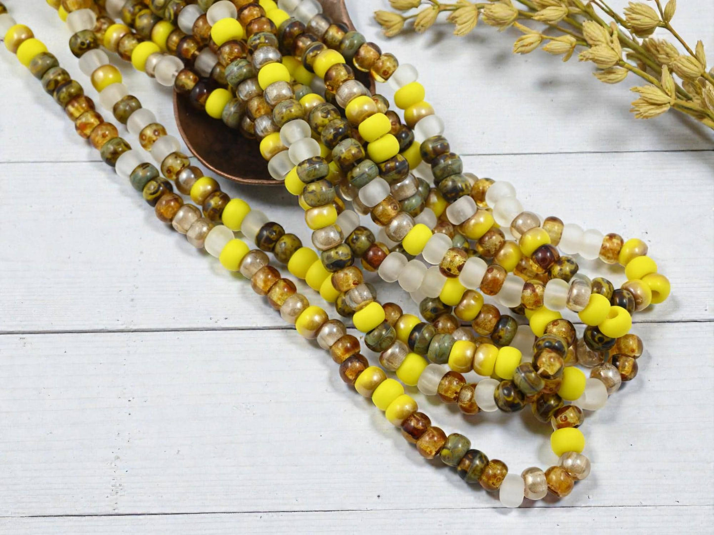 Czech Glass Beads - Picasso Seed Beads - Aged Picasso Beads - Size 2 Seed Beads - 2/0 - 20" Strand - (A133)