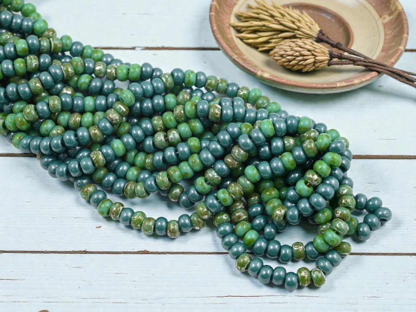 Czech Glass Beads - Picasso Seed Beads - Aged Picasso Beads - Size 2 Seed Beads - 2/0 - 18" Strand - (A389)