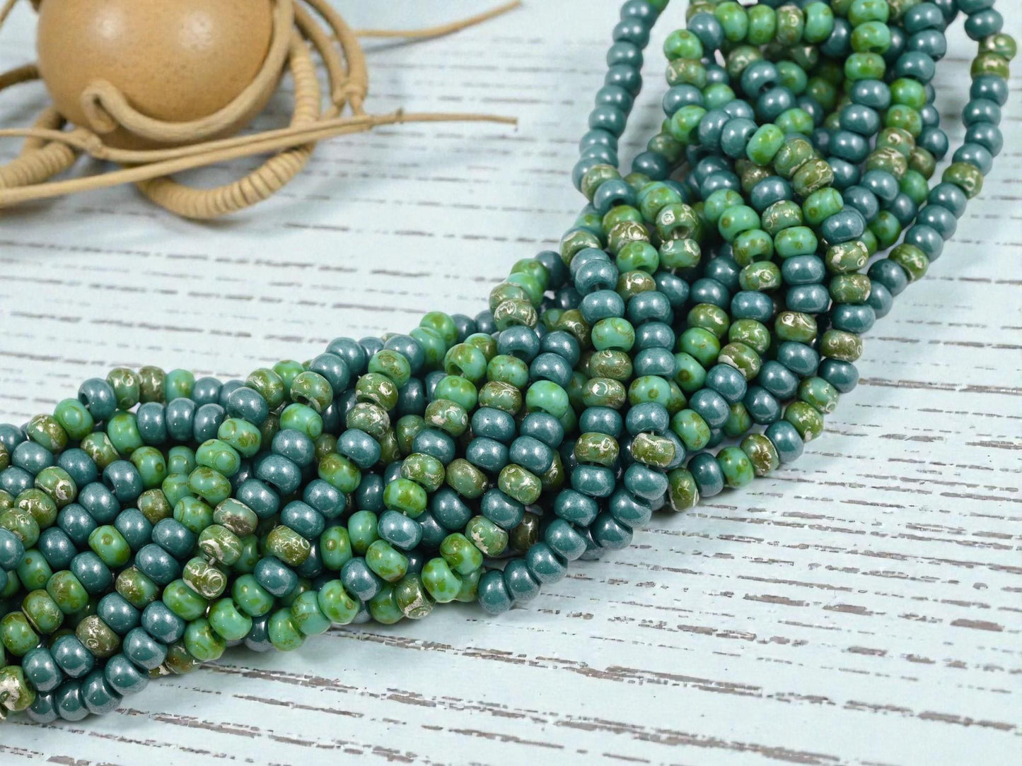 Czech Glass Beads - Picasso Seed Beads - Aged Picasso Beads - Size 2 Seed Beads - 2/0 - 18" Strand - (A389)