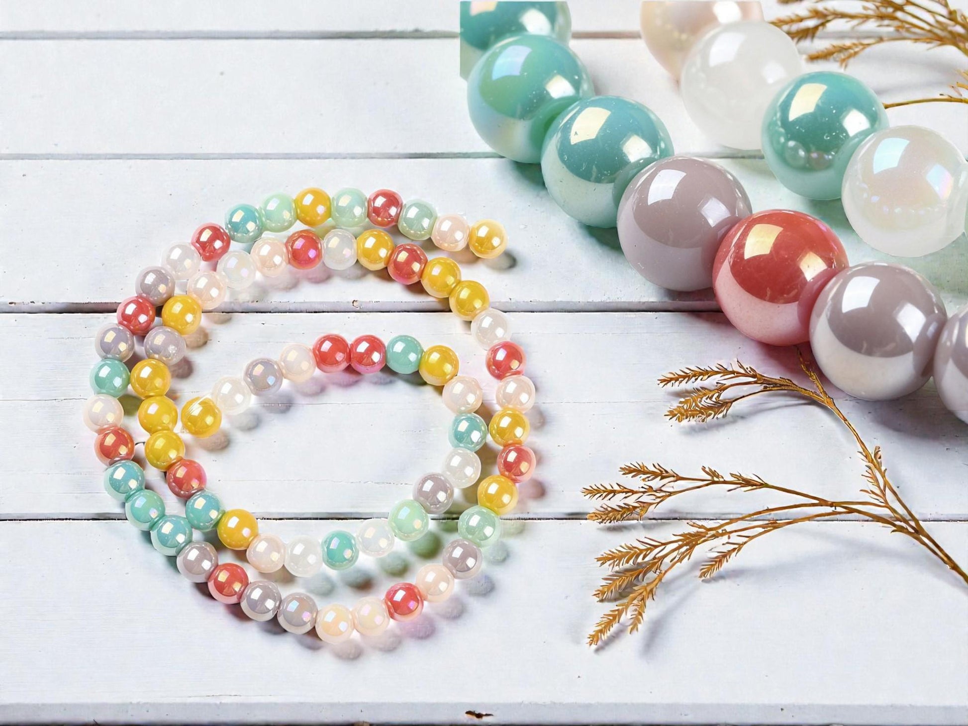 Glass Beads - Round Beads - Chinese Glass - Electroplated Glass - 6mm - 15" Strand - (A561)