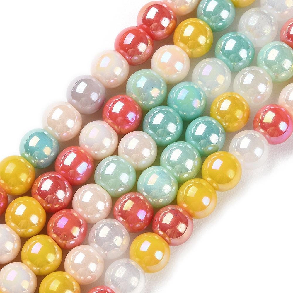 Glass Beads - Round Beads - Chinese Glass - Electroplated Glass - 6mm - 15" Strand - (A561)