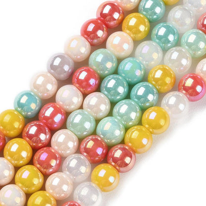 Glass Beads - Round Beads - Chinese Glass - Electroplated Glass - 6mm - 15" Strand - (A561)