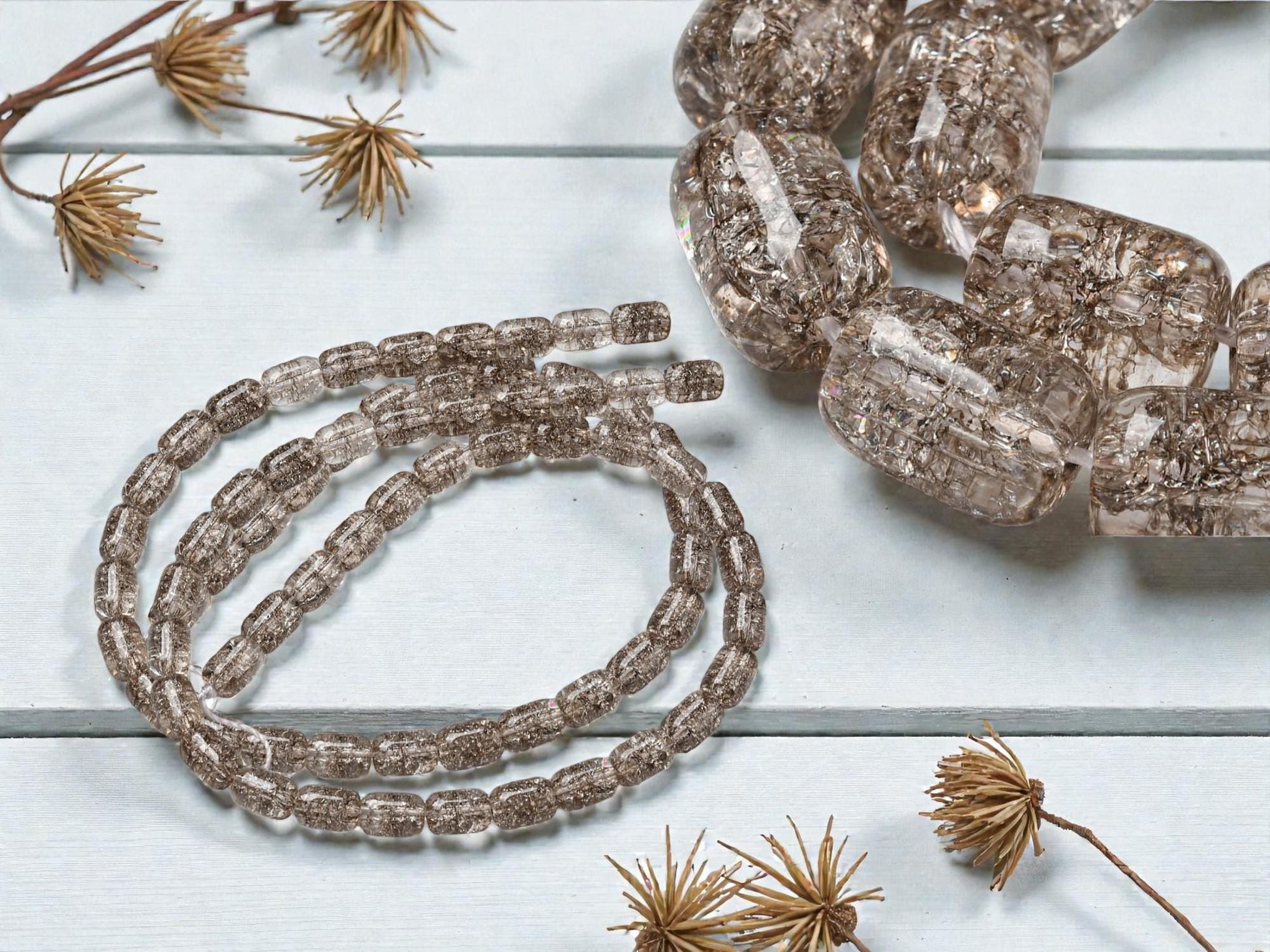 Glass Beads - Barrel Beads - Crackle Beads - Electroplated Glass - 11x8mm - 15" Strand - (A601)