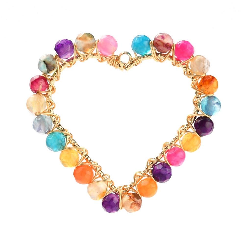 Heart Pendants - Beaded Pendants - Metal Pendant - Wire Wrapped Pendant - 39x42mm - 2pcs - (3833)