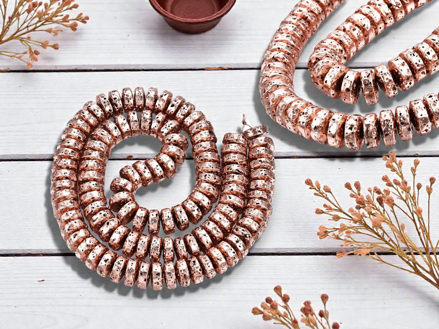 Rose Gold Beads - Lava Beads - Heishi Beads - Rondelle Beads - 8x4mm - 15.75 inch Strand - (G102)