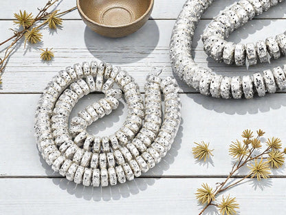 Silver Beads - Lava Beads - Heishi Beads - Rondelle Beads - 8x4mm - 15.75 inch Strand - (G105)