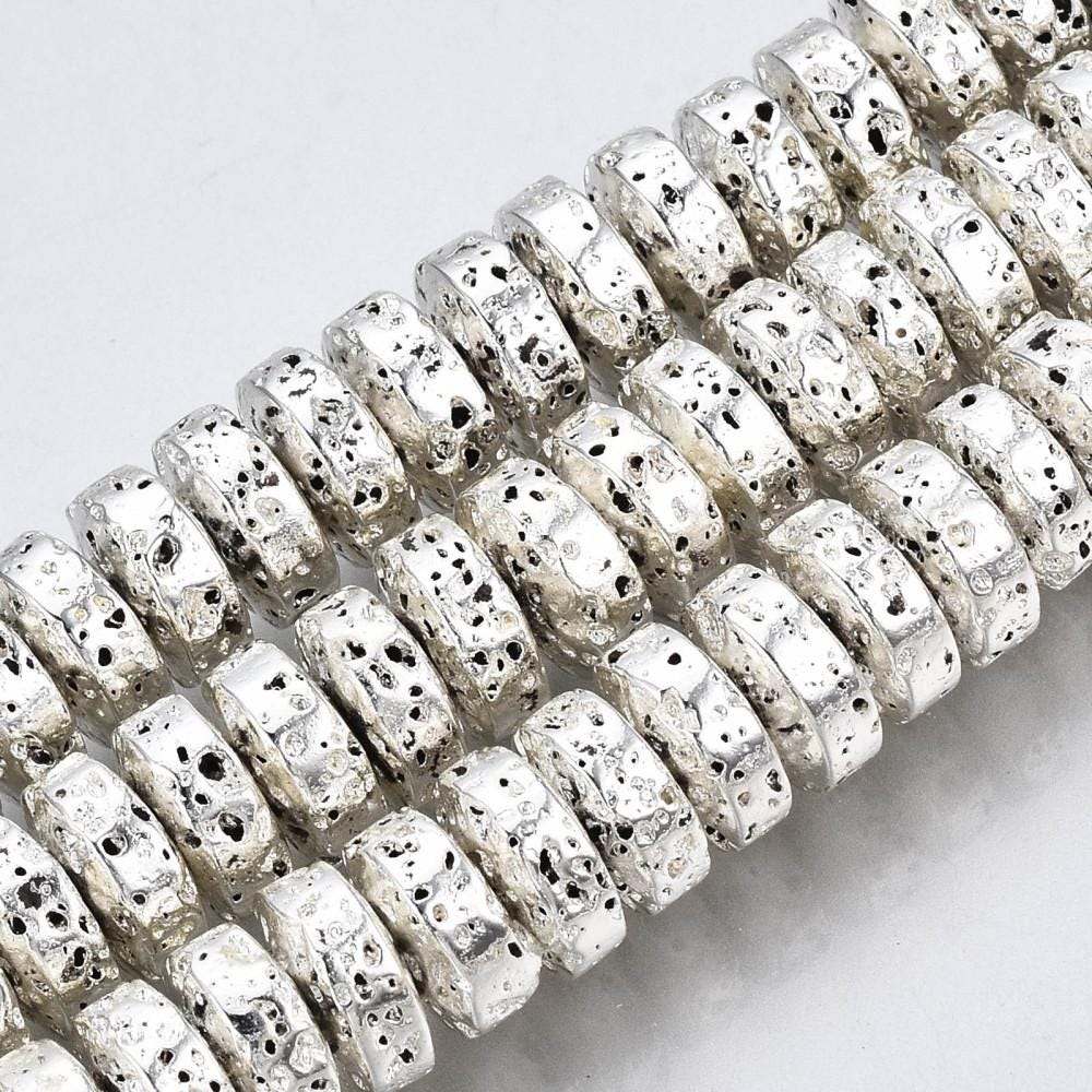 Silver Beads - Lava Beads - Heishi Beads - Rondelle Beads - 8x4mm - 15.75 inch Strand - (G105)