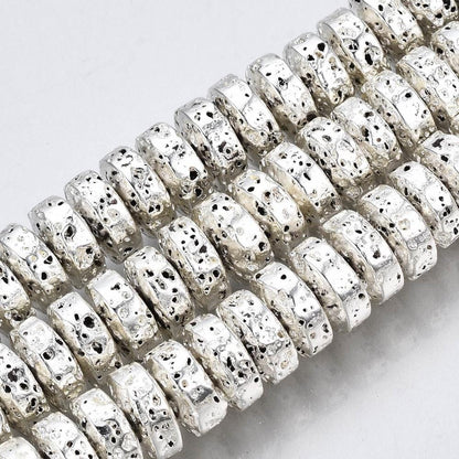 Silver Beads - Lava Beads - Heishi Beads - Rondelle Beads - 8x4mm - 15.75 inch Strand - (G105)