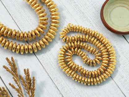 Gold Beads - Lava Beads - Heishi Beads - Rondelle Beads - 8x3mm - 15.75 inch Strand - (G109)