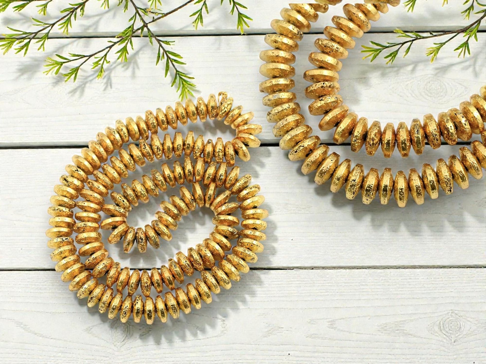 Gold Beads - Lava Beads - Heishi Beads - Rondelle Beads - 8x3mm - 15.75 inch Strand - (G109)