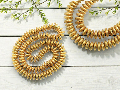 Gold Beads - Lava Beads - Heishi Beads - Rondelle Beads - 8x3mm - 15.75 inch Strand - (G109)