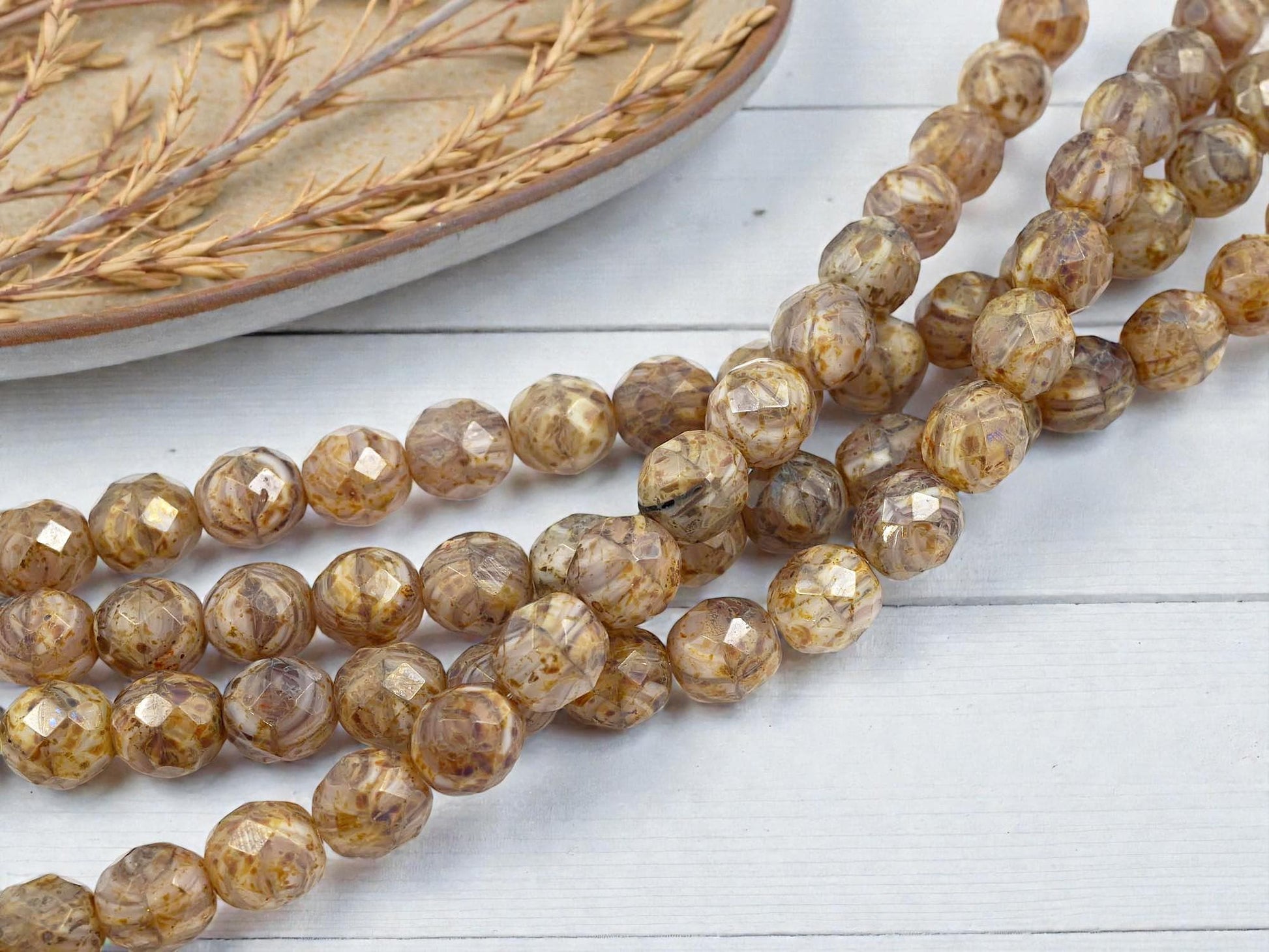 Picasso Beads - Czech Glass Beads - Large Czech Beads - Fire Polished Beads - Round Beads - Chunky Beads - 12mm - 17pcs - (2424)