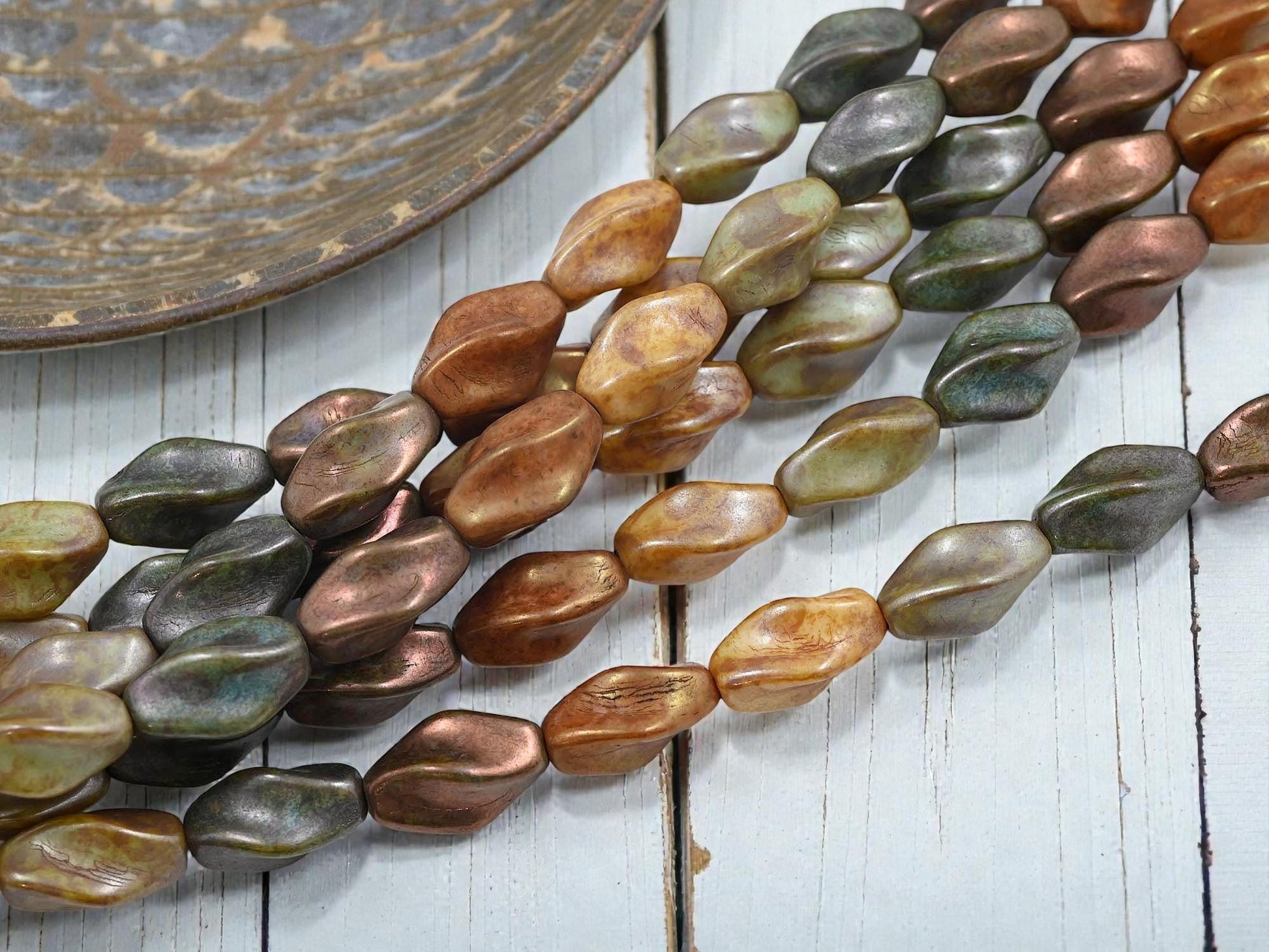 Vintage Beads - Czech Glass Beads - Picasso Beads - Mixed Glass Beads - 18x11mm - 10pcs - (6108)