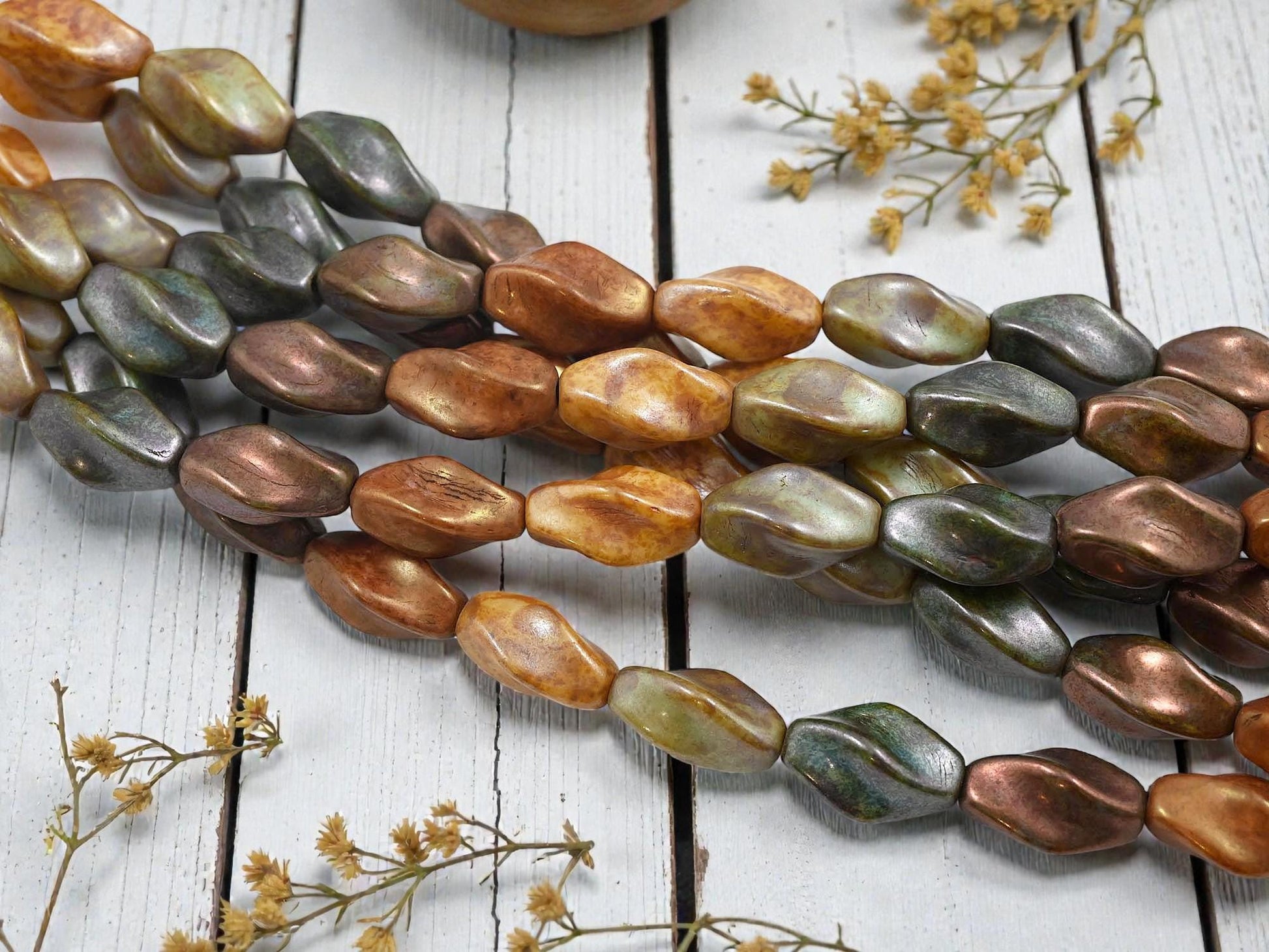 Vintage Beads - Czech Glass Beads - Picasso Beads - Mixed Glass Beads - 18x11mm - 10pcs - (6108)