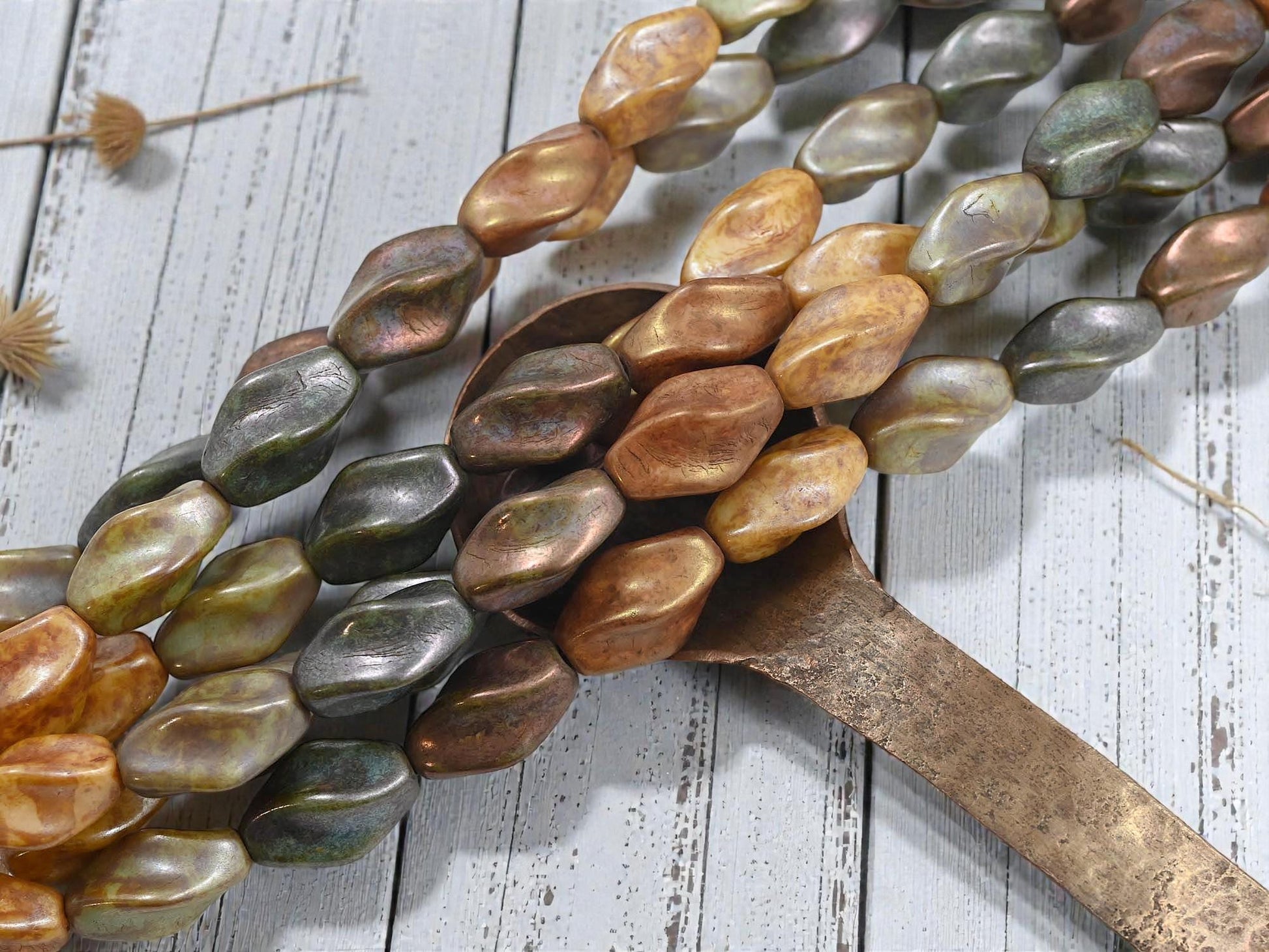 Vintage Beads - Czech Glass Beads - Picasso Beads - Mixed Glass Beads - 18x11mm - 10pcs - (6108)