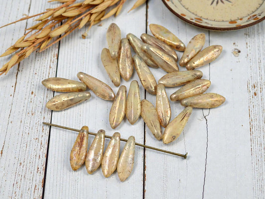 Czech Glass Beads - Dagger Beads - 5x16mm Dagger - Picasso Beads - 25pcs - (3986)