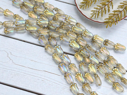 Picasso Beads - Czech Glass Beads - Flower Beads - Tulip Beads - Czech Glass Flowers - Czech Flower Beads - 12x8mm - 12pcs - (2132)