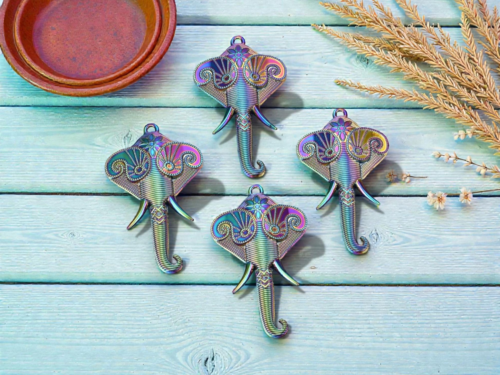 82x49mm Silver Rainbow Elephant Pendant