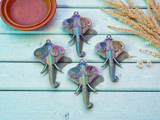 82x49mm Silver Rainbow Elephant Pendant