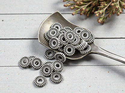 *50* 7x2mm Antique Silver Ridged Rondelle Beads