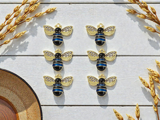 Enamel Bee Charms - Gold Plated Bumble Bee, 15x12mm - 10pcs - (B222)