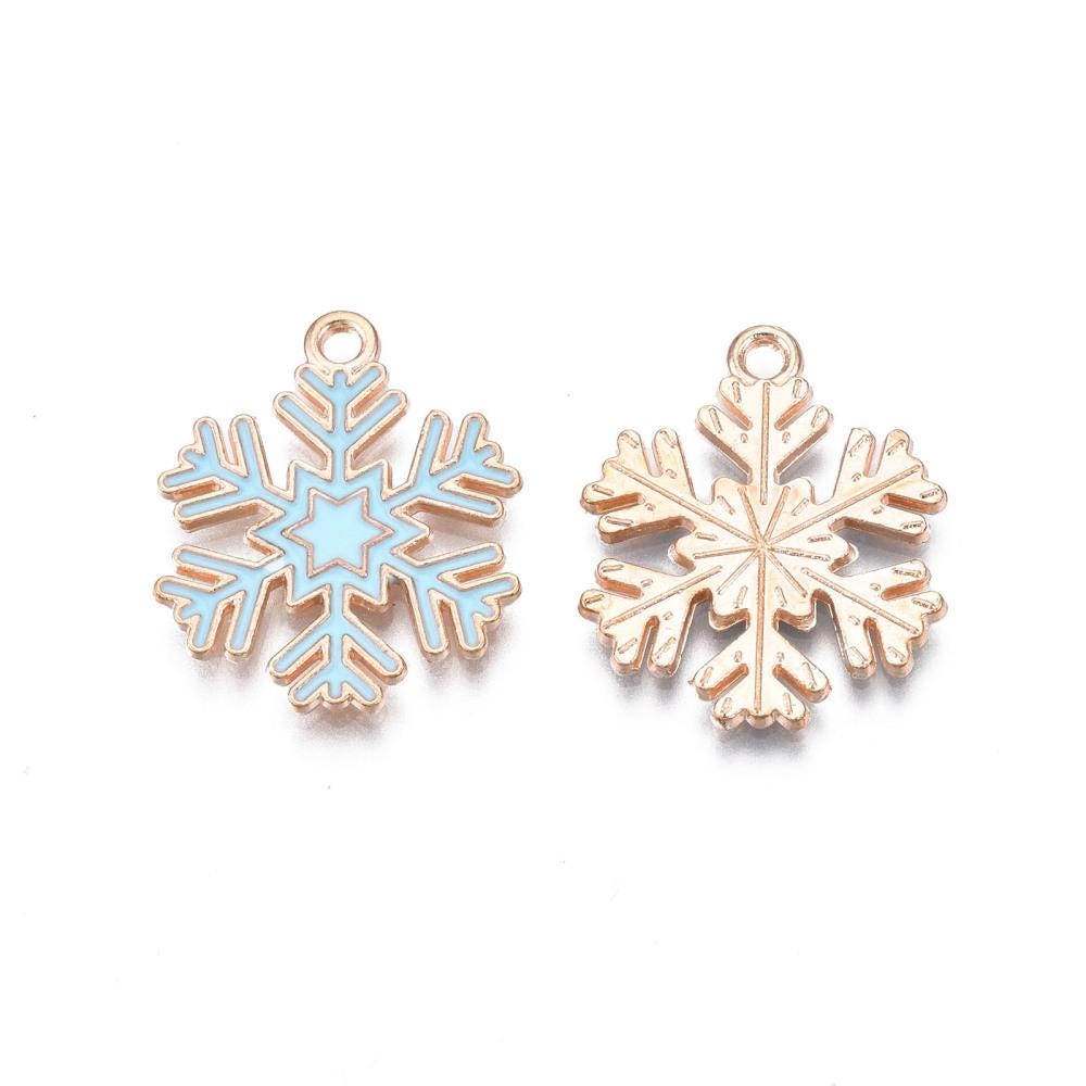 Metal Charms - Snowflake Charms - Christmas Charms - Holiday Charms - Enamel Charms - 5pcs - 22x18mm - (511)