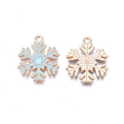 Metal Charms - Snowflake Charms - Christmas Charms - Holiday Charms - Enamel Charms - 5pcs - 22x18mm - (511)