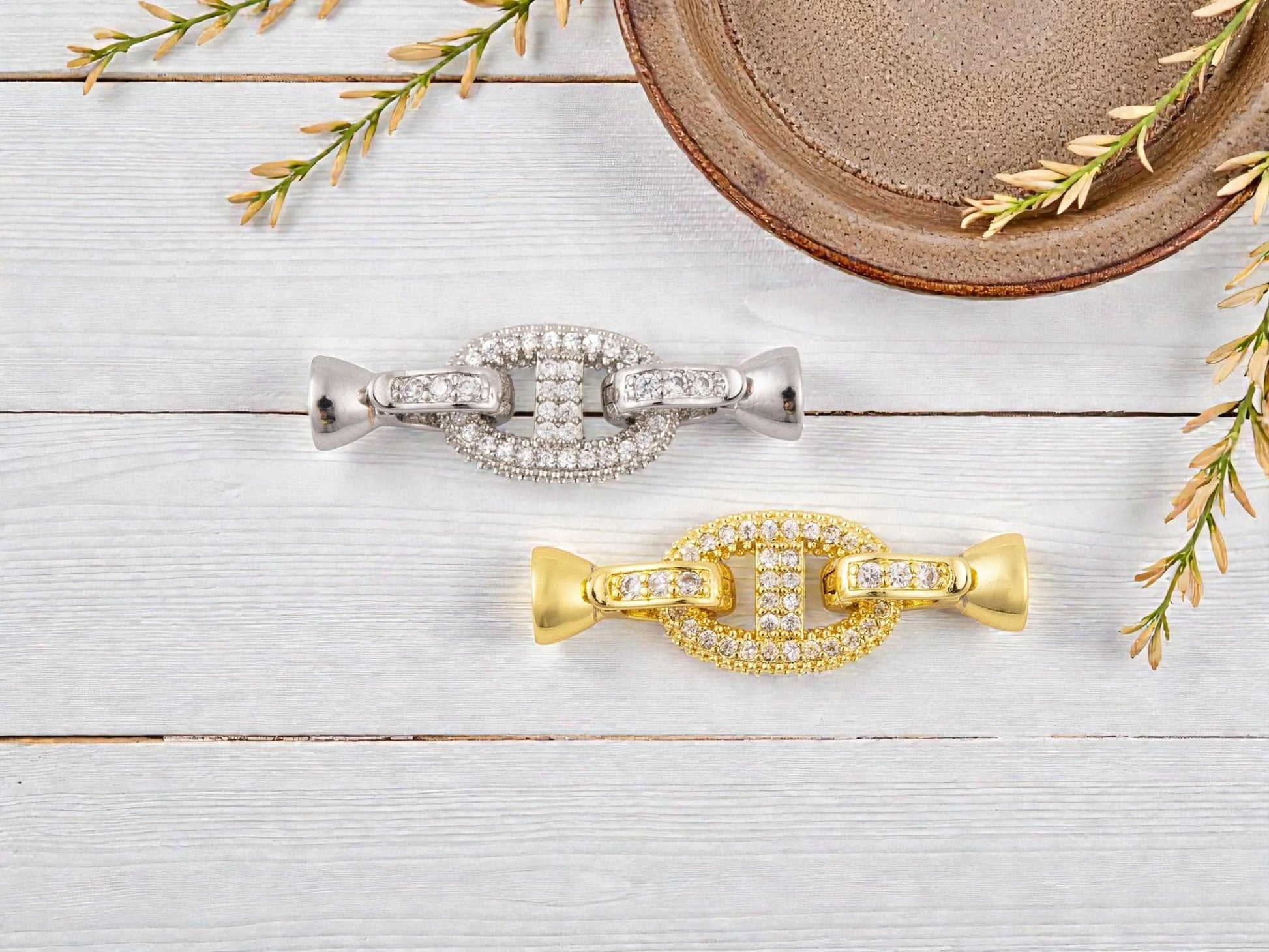 Metal Clasps - Rhinestone Clasp - Fold Over Clasp - Snap Lock Clasp - Cord Ends - Gold Clasps - Silver Clasps - 1pcs - 29x10mm