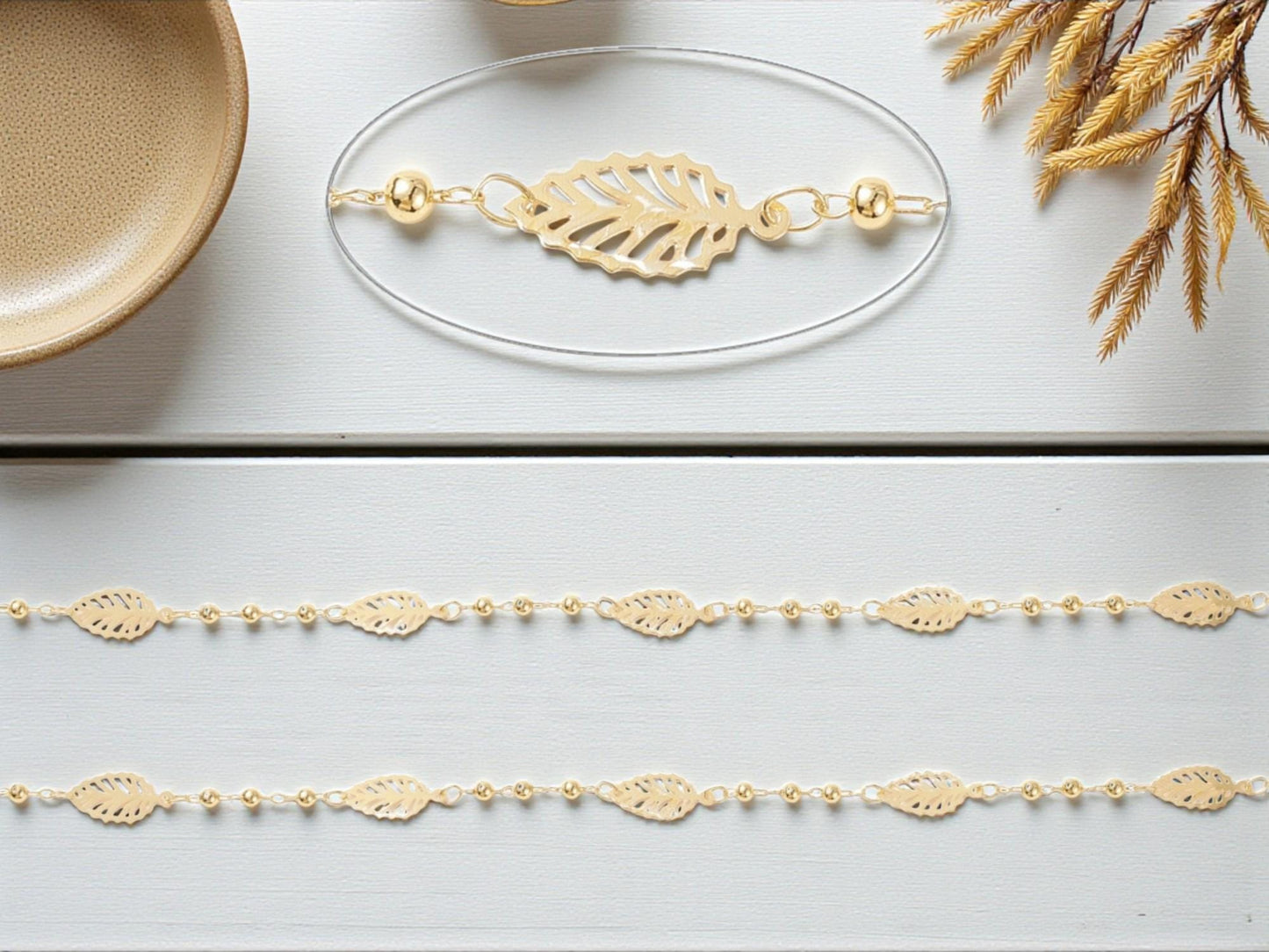 Gold Leaf Chain - 18k Gold Plated - Brass Chain - Sold by the foot - 16x8mm - (CH-G17)