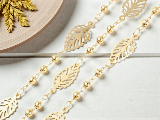 Gold Leaf Chain - 18k Gold Plated - Brass Chain - Sold by the foot - 16x8mm - (CH-G17)