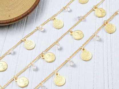 Roman Coin Gold Chain - 18k Gold Plated - Brass Chain - Sold by the foot - (CH-G18)