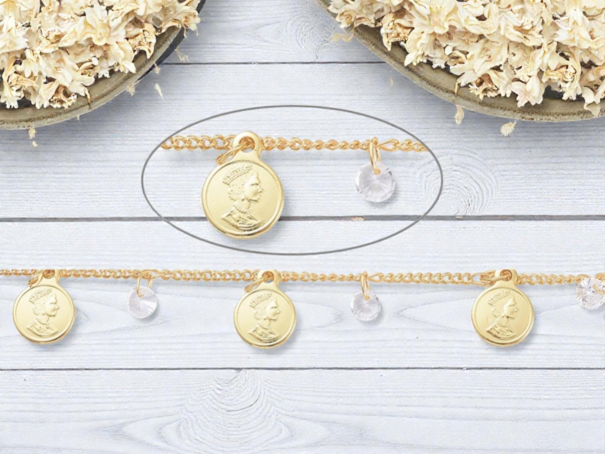 Roman Coin Gold Chain - 18k Gold Plated - Brass Chain - Sold by the foot - (CH-G18)