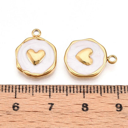 Heart Charms - 18k Gold Plated Charms - Enamel Charms - Metal Charms - Small Charms - 5pcs - 16x13mm- (4794)