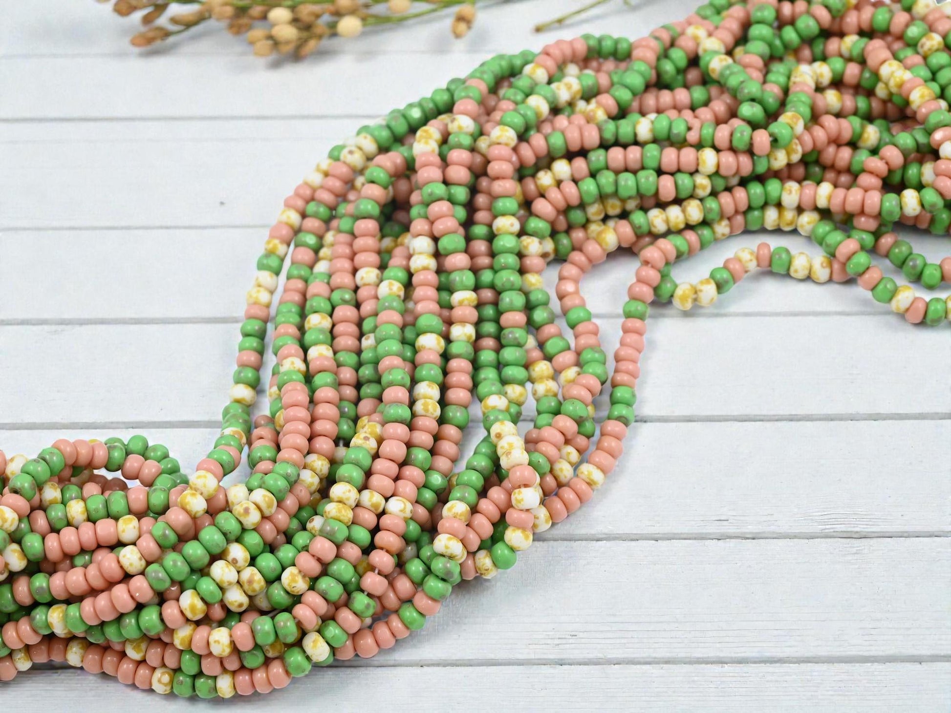 Seed Beads - Czech Glass Beads - Trica Beads - Czech Picasso Beads - Size 6 Beads - 20" Strand - (2035)