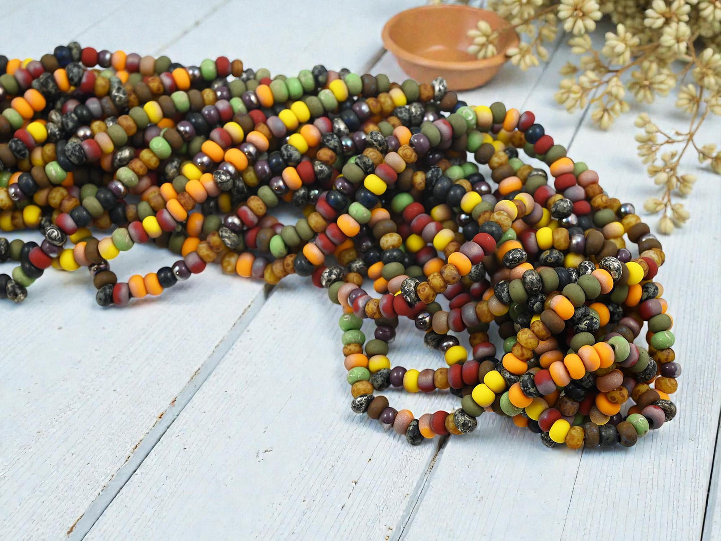 Picasso Seed Beads - Aged Picasso Beads - Czech Glass Beads - Size 5 Seed Beads - 5/0 - 20" Strand - (3093)