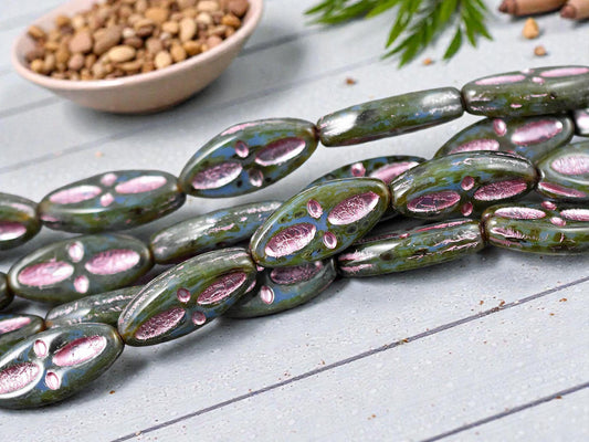 *10* 20x9mm Metallic Pink Washed Blue Aqua Picasso Marquise Oval Beads