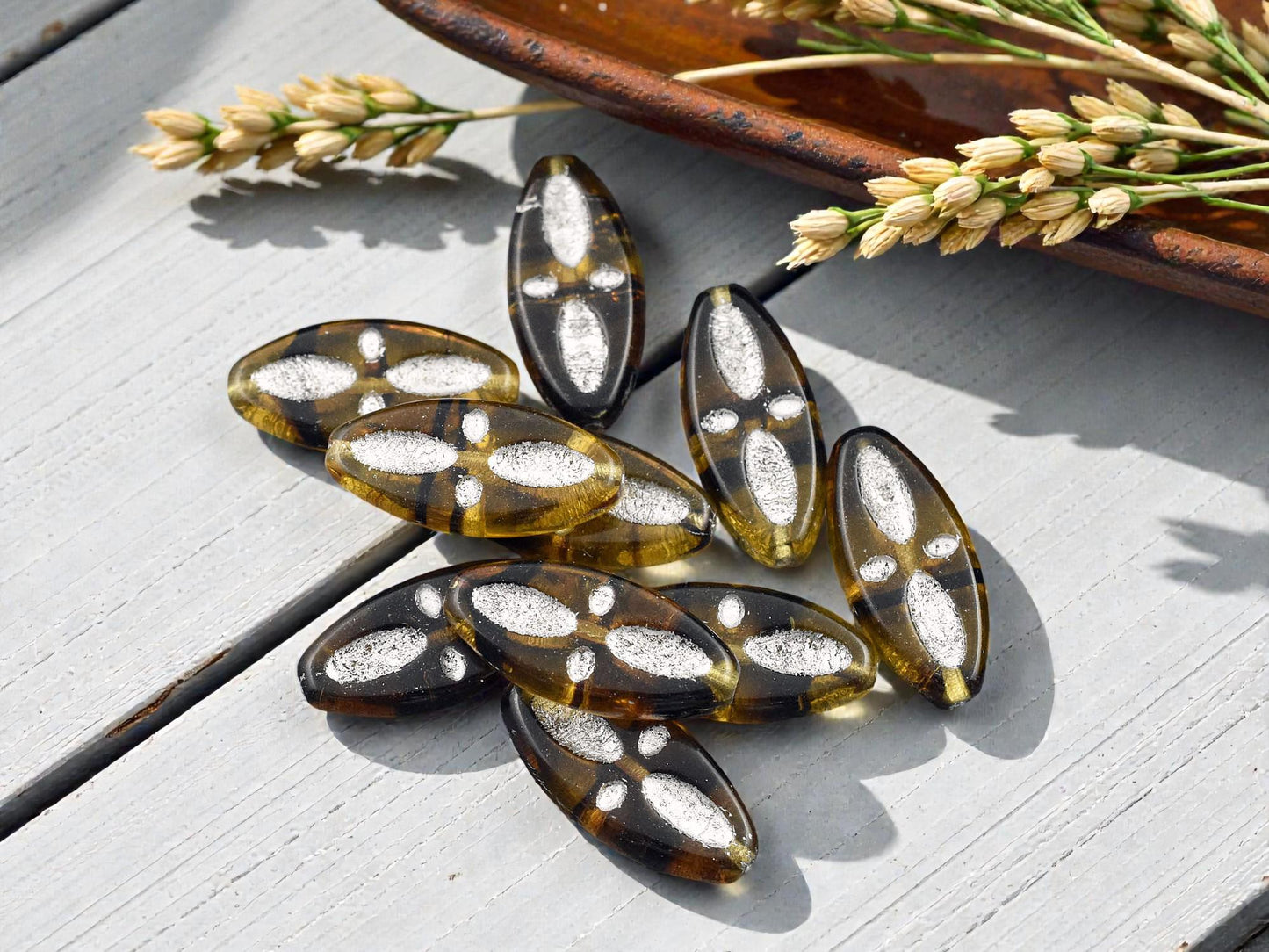 *10* 20x9mm Silver Washed Root Beer Topaz Marquise Oval Beads