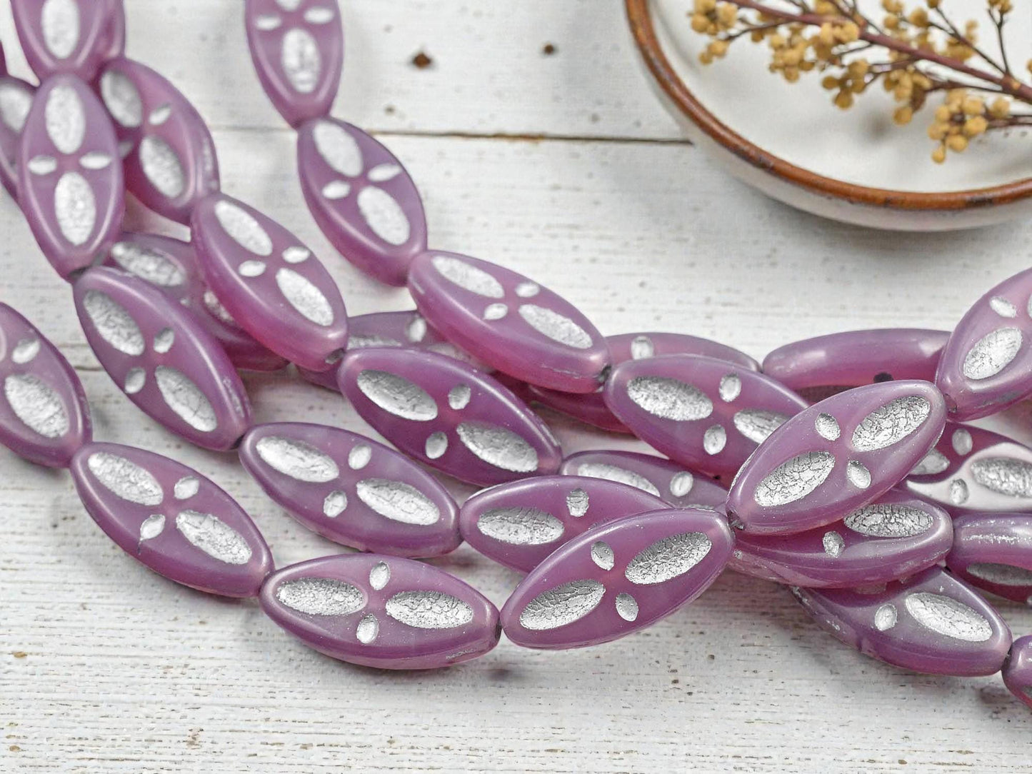 *10* 20x9mm Metallic Silver Washed Pink Opaline Marquise Oval Beads