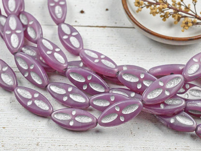 *10* 20x9mm Metallic Silver Washed Pink Opaline Marquise Oval Beads