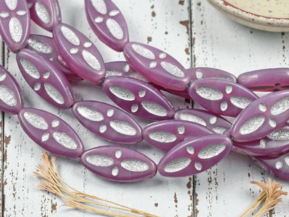 *10* 20x9mm Metallic Silver Washed Pink Opaline Marquise Oval Beads