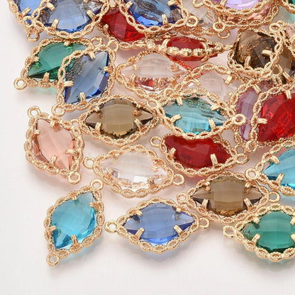 Filigree Connector Charms - Glass Connector Beads - Bezel Connectors - Gold Connectors - 22x13mm