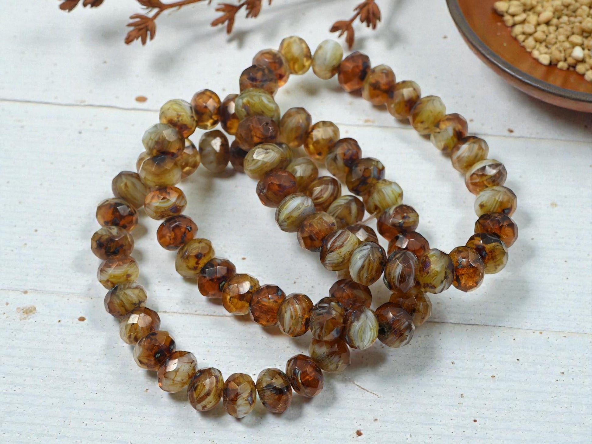 Picasso Beads - Czech Glass Beads - Rondelle Beads - Fire Polished Beads - 6x8mm - 25pcs - (A487)