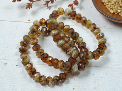 Picasso Beads - Czech Glass Beads - Rondelle Beads - Fire Polished Beads - 6x8mm - 25pcs - (A487)