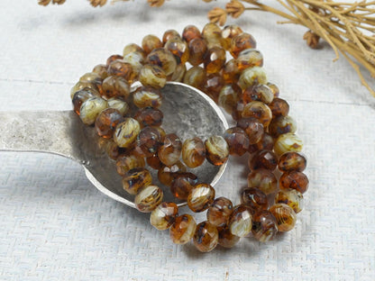 Picasso Beads - Czech Glass Beads - Rondelle Beads - Fire Polished Beads - 6x8mm - 25pcs - (A487)