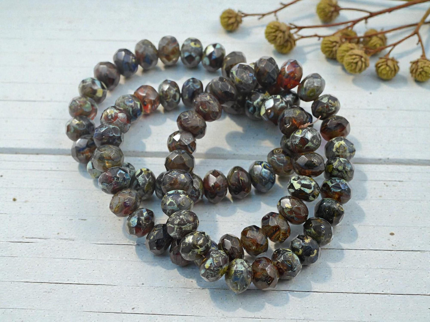 Picasso Beads - Czech Glass Beads - Rondelle Beads - Fire Polished Beads - 6x8mm - 25pcs - (A482)