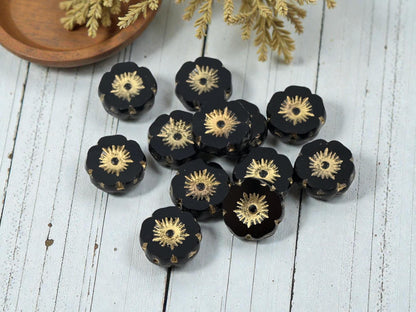 Czech Glass Beads - Hawaiian Flower Beads - Picasso Beads - Czech Glass Flowers - 12mm - 12pcs - (6096)