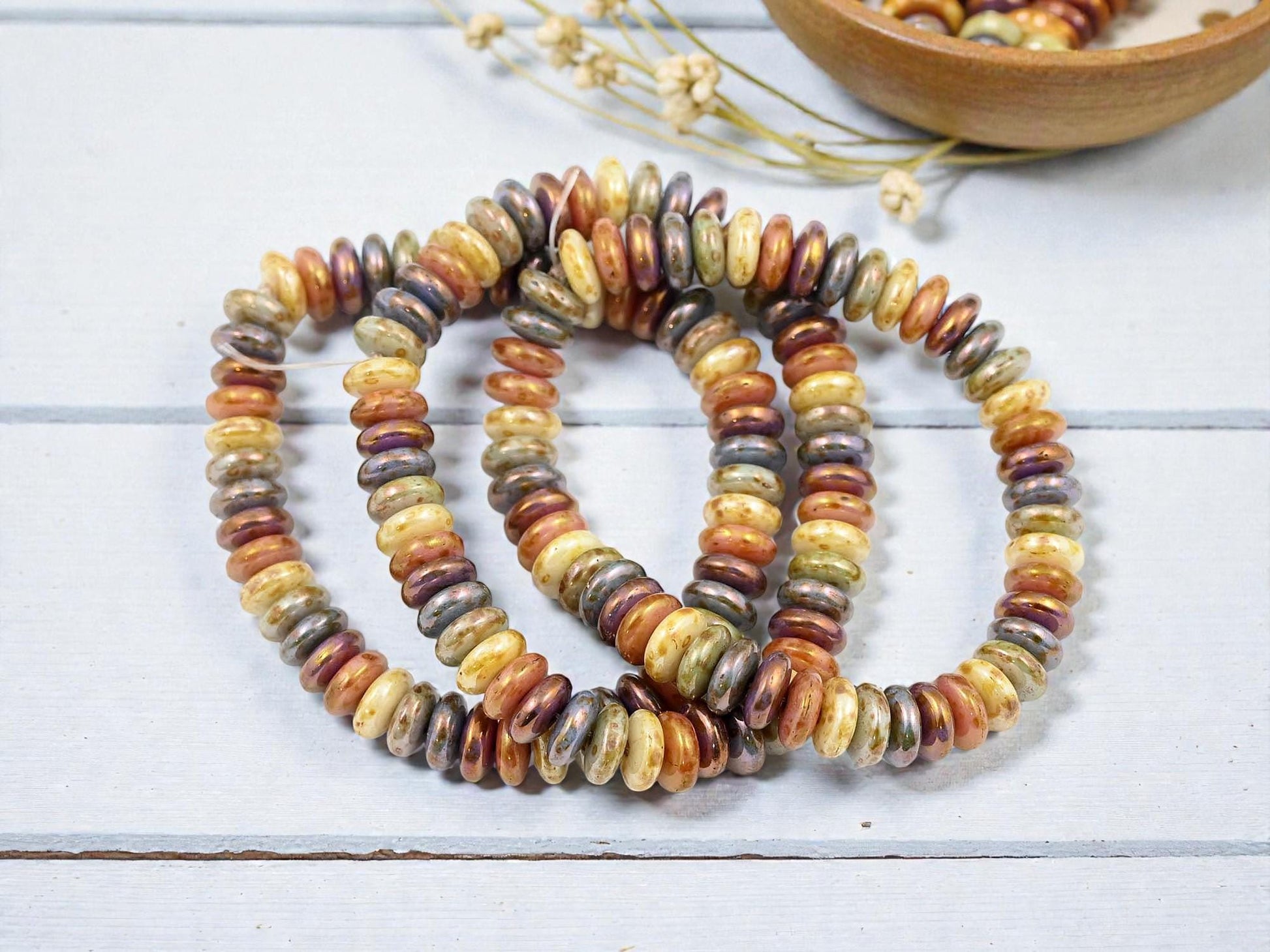 Czech Glass Beads - Rondelle Beads - 6mm Spacer - Spacer Beads - Picasso Beads - Smooth Rondelle - 6x2mm - 50pcs - (3487)