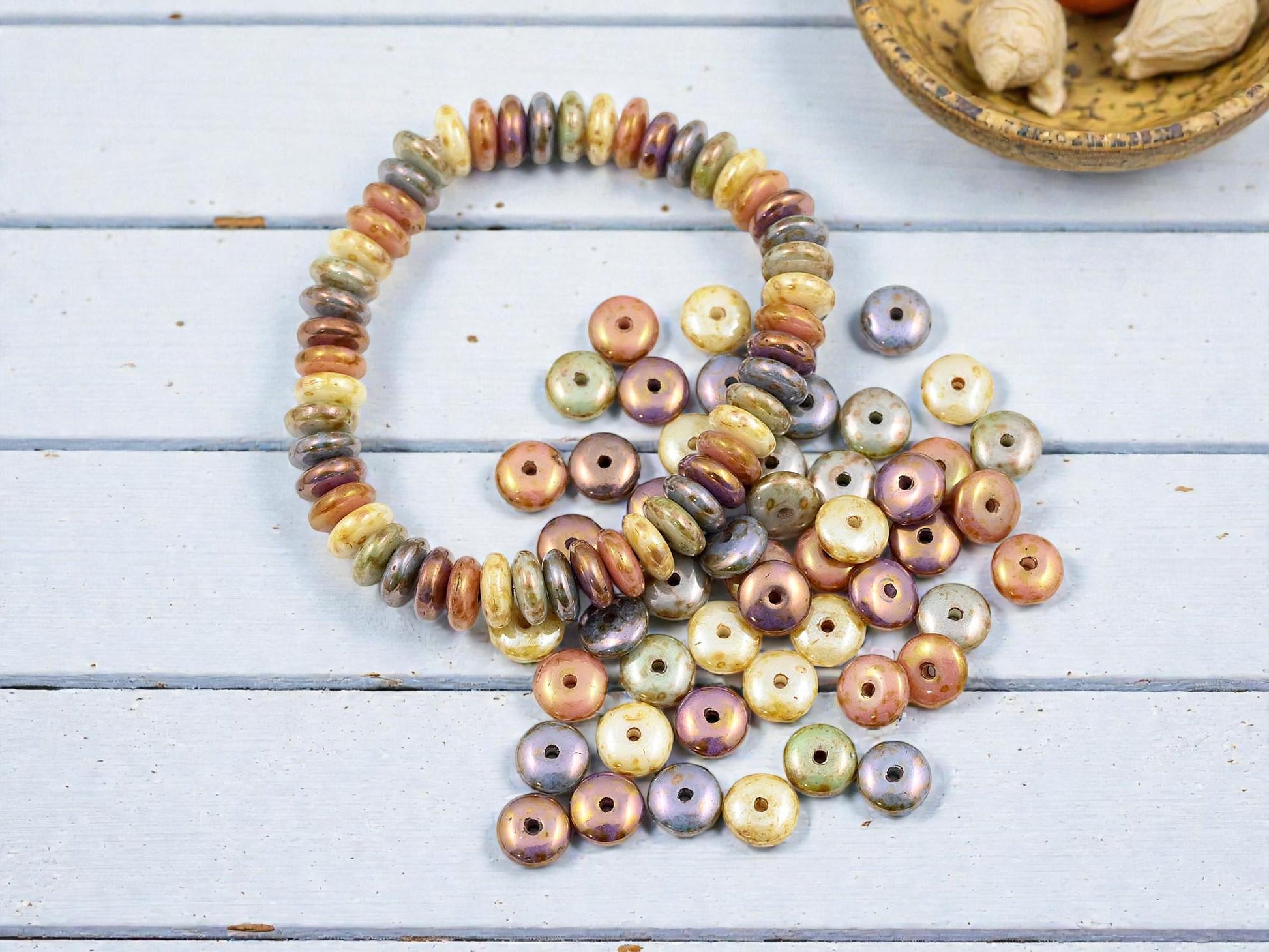 Czech Glass Beads - Rondelle Beads - 6mm Spacer - Spacer Beads - Picasso Beads - Smooth Rondelle - 6x2mm - 50pcs - (3487)