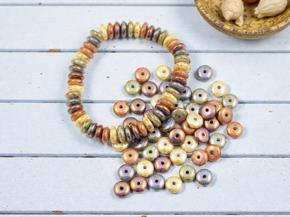 Czech Glass Beads - Rondelle Beads - 6mm Spacer - Spacer Beads - Picasso Beads - Smooth Rondelle - 6x2mm - 50pcs - (3487)